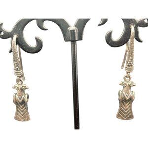 Vintage 925 Silver MK 925 Earrings Bird Totem Aztec Pre Columbian Inspired 1.75"